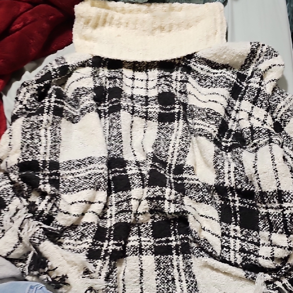 Cozy Black and Cream Cowl Neck Sweaters